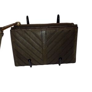 Fossil Margot Bifold Wallet Brown Olive Chevron Stitched Leather Card Organizer